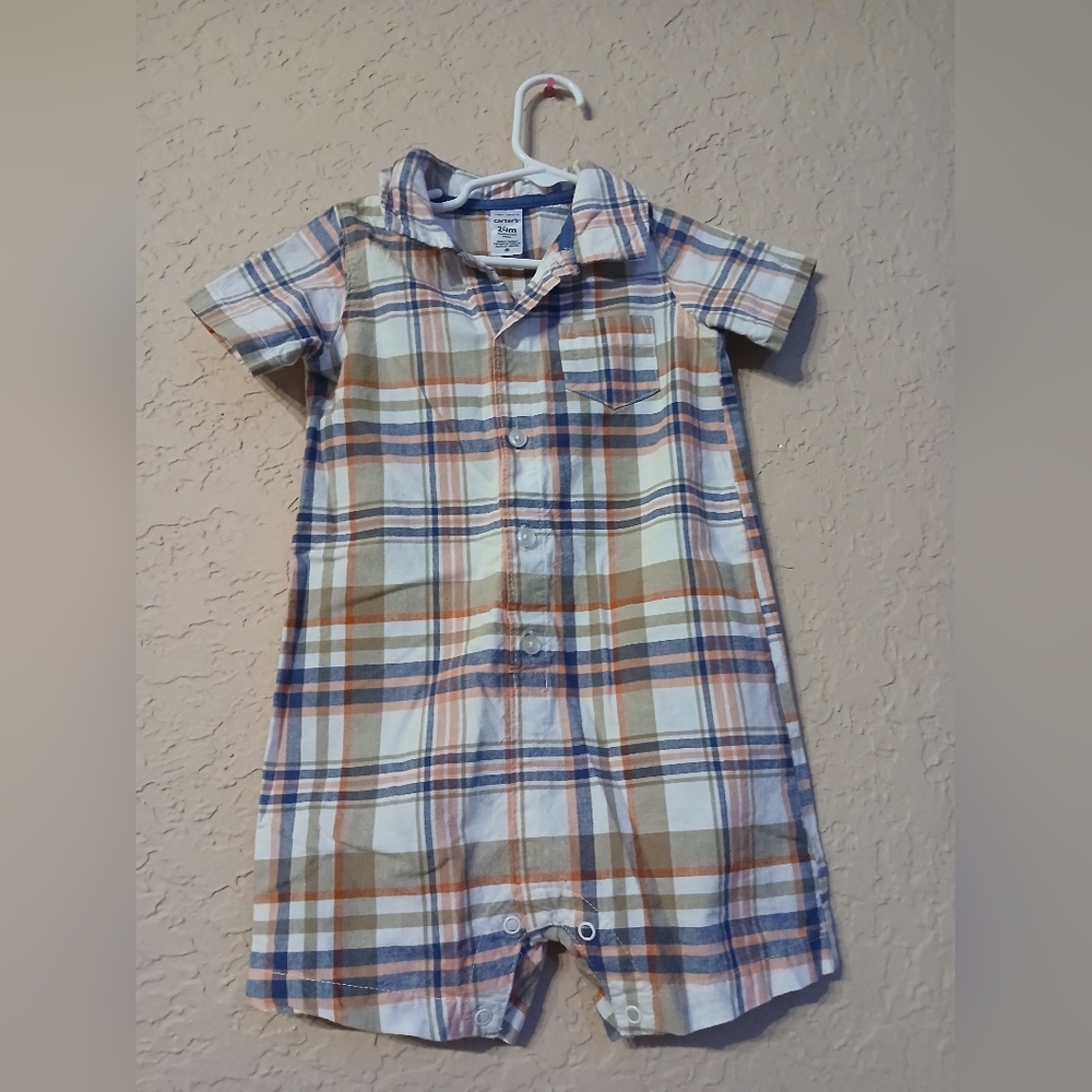 Carter's Plaid One Piece - Blue, Orange, White